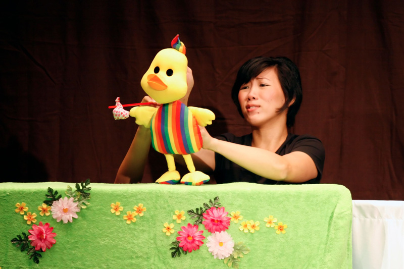 The little duckie who cannot quack in Duckie Can't Swim by Paper Monkey Theatre