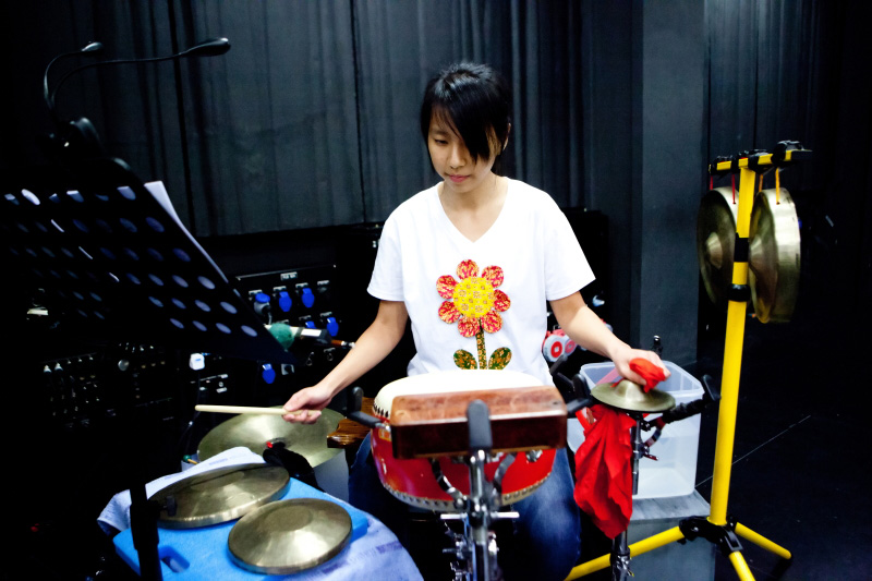 Percussionist in The Three Big Bullies by Paper Monkey Theatre Singapore