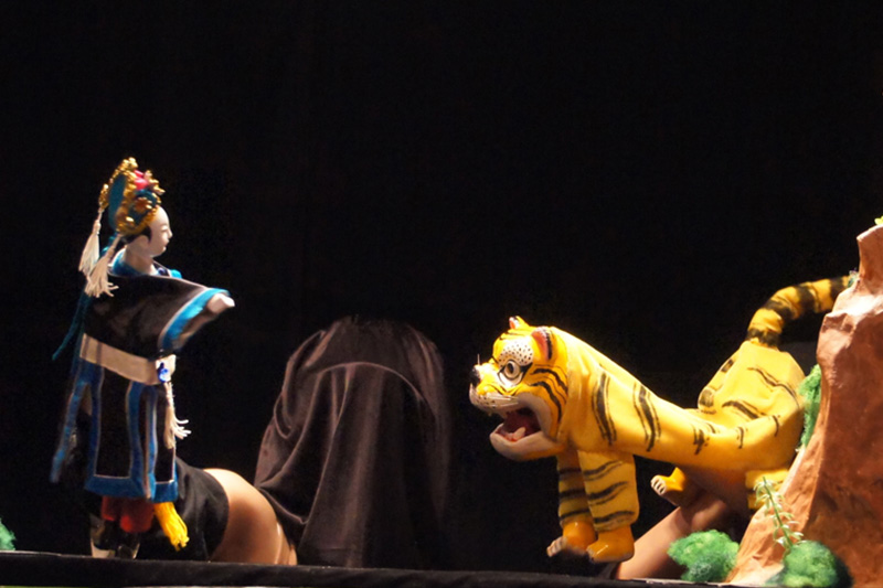 Traditional Tiger and Wu Song puppets in School Show The Tiger Hero by Paper Monkey Theatre Singapore